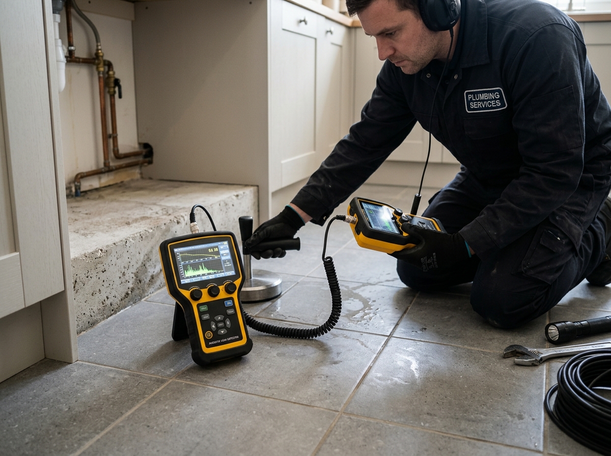 Acoustic electronic leak detector testing residential plumbing in Whittier
